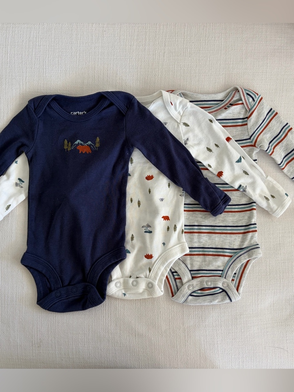 Set of 3 Carter's Bear Theme Long-Sleeve Onesies
